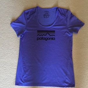 PATAGONIA Purple logo capilene shirt.